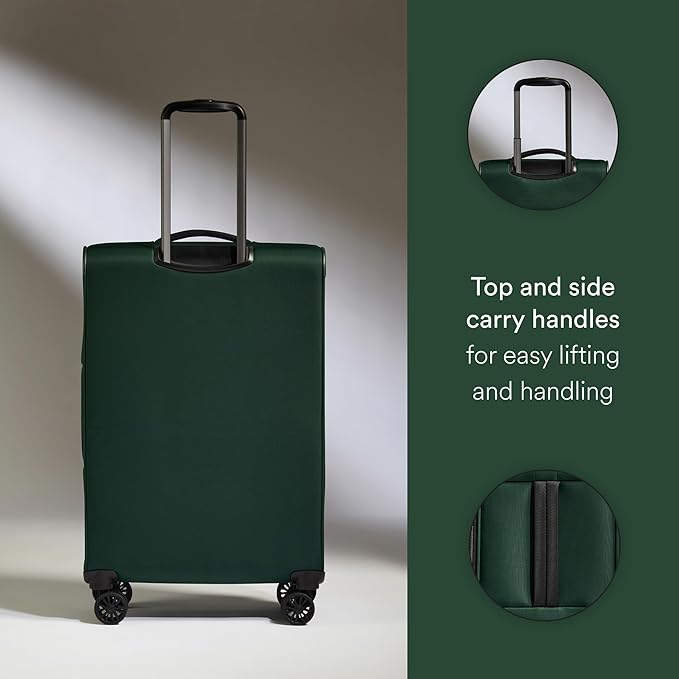 ANTLER - Soft Stripe Carry On Luggage 22x14x9 Airline Approved - Cabin Suitcase with Expander, Adjustable Handle, 4 Spinner Wheels, Lightweight, TSA Lock - Recycled Polyester Luggage - Antler Green