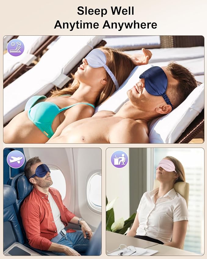 2Pack Silk Sleep Mask,IEKEODI Eye Mask for Sleeping,Elastic Blackout Eye Mask & Blindfold for Full Night's Sleep,Travel and Nap(Purple)