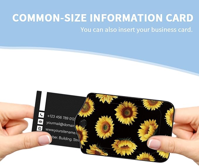2 Pcs Luggage Tag for Suitcases, Cute Sunflower PU Leather Suitcase Tag Privacy Cover ID Label with Metal Loop, Personalized Baggage Identifier for Women Cruise Bag Travel Essentials Black