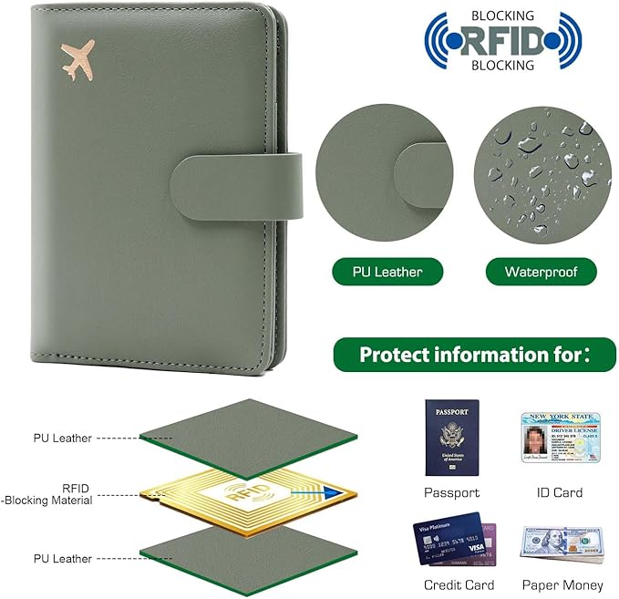 Melsbrinna Premium Leather Passport Holder Covers Case, Waterproof Rfid Blocking Travel Wallet Passport Holder with Pen Holder, Cute Passport Book for Women/Men