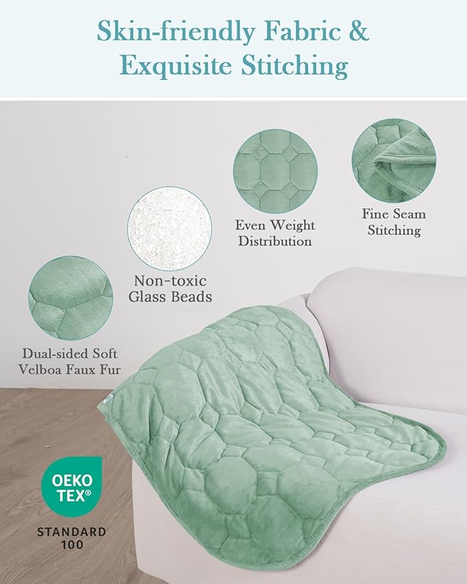 Topblan Weighted Lap Blanket 7lbs for Adults, Small Weighted Blanket Throw for Napping, Relaxation, Calming and Travel, Skin Friendly & Machine Washable for All-Season Sleeping,Sage 24x29 inches