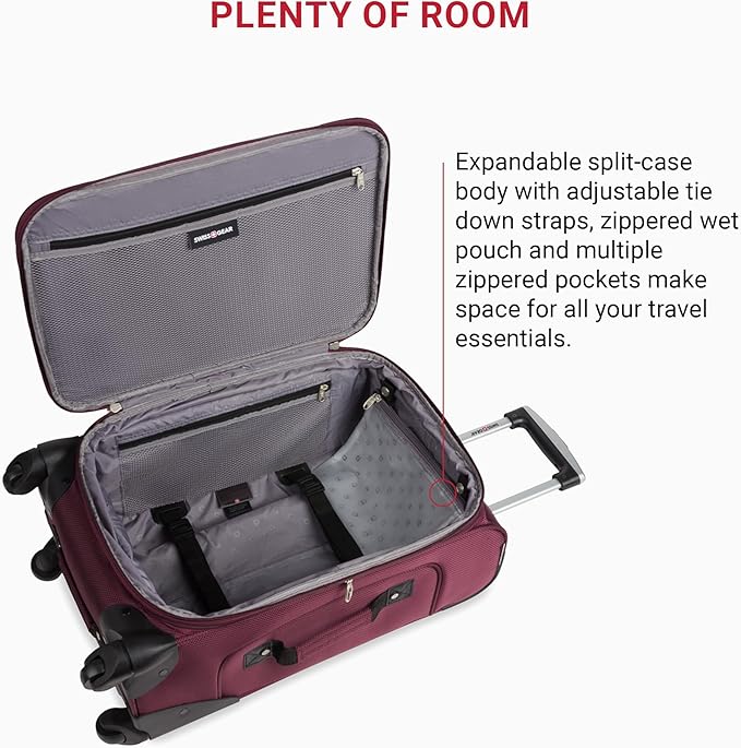 SWISSGEAR Sion Softside Expandable Spinner Luggage Durable Lightweight Travel Suitcase, Merlot, Carry-On 21-Inch