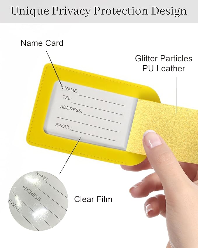 Luggage Tags for Suitcases, PU Leather Travel Tags for Luggage. (Lemon Yellow)