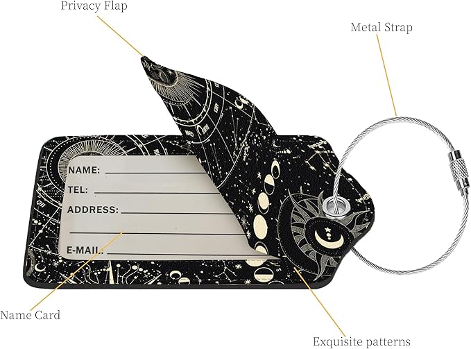 2 Pcs Luggage Tags for Suitcase, Cute Unique PU Leather Travel Bag Tag with Privacy Cover ID Label Address Card and Durable Metal Ring Suitable for Men Women Children Backpack,Cosmic Constellation