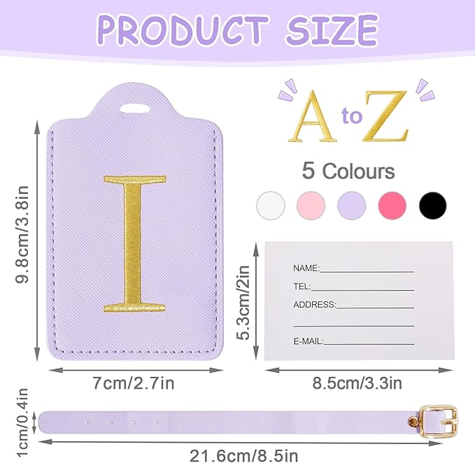 Initial Letter Luggage Tags for Suitcases, Embroidered Monogrammed Suitcase Luggage Identifier Name Tag, PU Leather TSA Approved Luggage Tags, Bag Tags for Men Women Kids Luggage Handbags(Purple I)