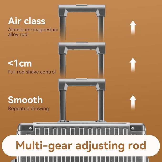 ROAMING Zipperless Luggage 26 Inch with Aluminum Frame, Checked-Large Lightweight 3-Layer PC Hard Shell Suitcase with Spinner Wheels, Metal Travel Luggage with Three TSA Locks, gray