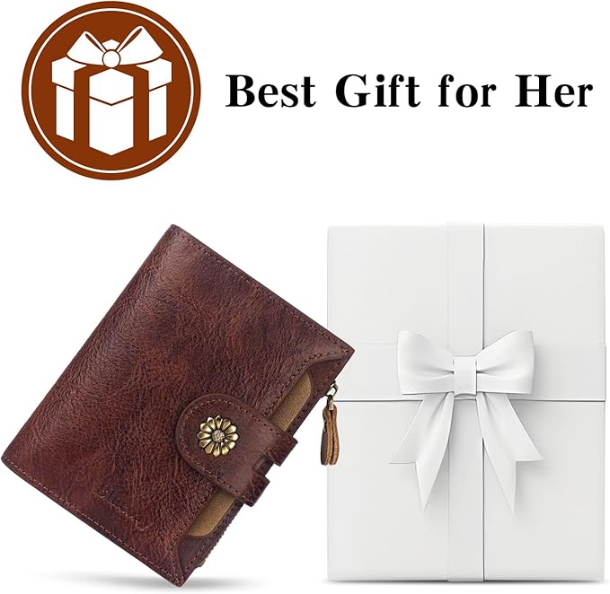 Wallet Women,Rfid Blocking Leather Bifold Womens Wallet Compact Card Holder Small Wallet for Women with Removable ID Window Darkhkaki