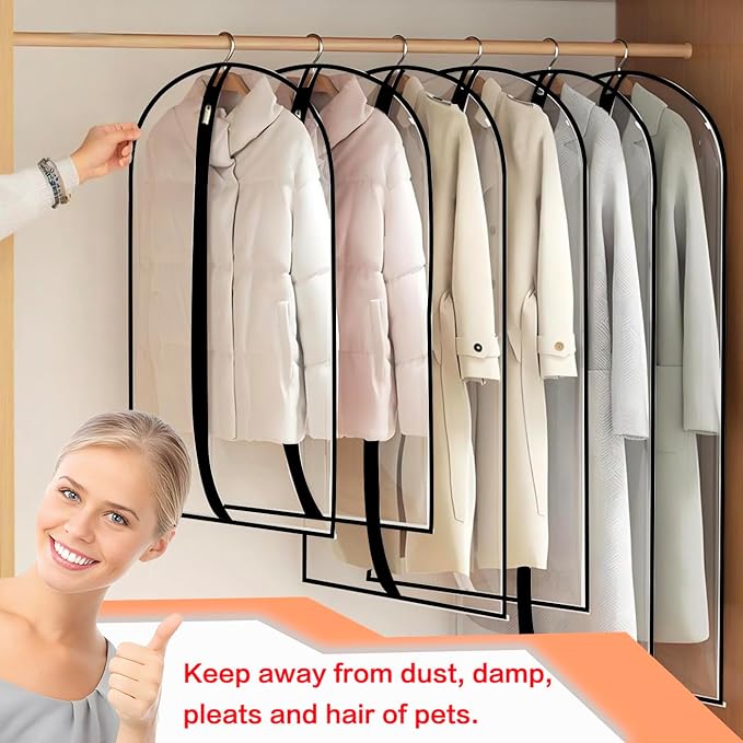 Clear Garment Bags Clothes Covers (set of 12) Clothes Storage Bag Clothes Storage Bag Hanging Travel Garment Bags with Zipper Gown Wedding Dress Garment Bag for Long Dresses