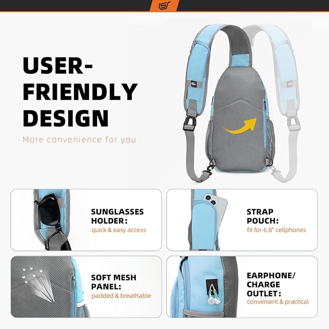 SKYSPER Sling Bag RFID Crossbody Sling Backpack Cross Body Shoulder Bag Travel Hiking Daypack for Women Men(Lightblue)