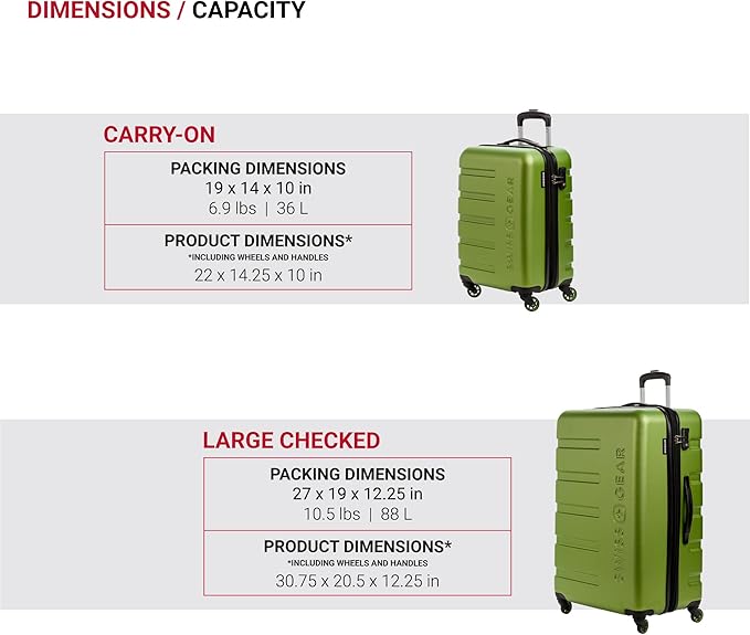 SwissGear 7366 Signature Hardside Expandable Luggage with Spinner Wheels, TSA Lock, Cup-Holder, Green, 2-Piece Set (19/27)