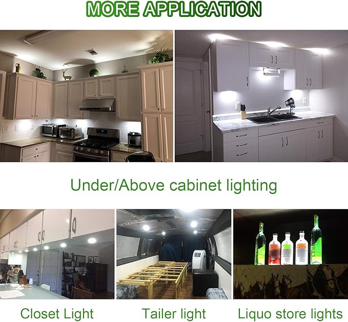 AIBOO Under Cabinet LED Black Cover Puck Lighting Kit with Touch Dimmer Switch for Kitchen Cupboard Closet Lighting (3 Lights,Warm White)