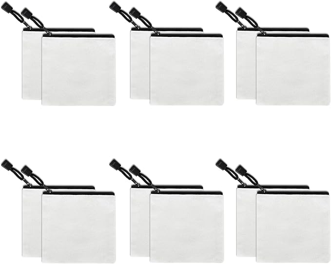 12 Pack DIY Craft Cotton Canvas Bag, Multi-Purpose Cosmetic Bag Makeup Pouches with Zipper Travel Toiletry Bag (XS, white)