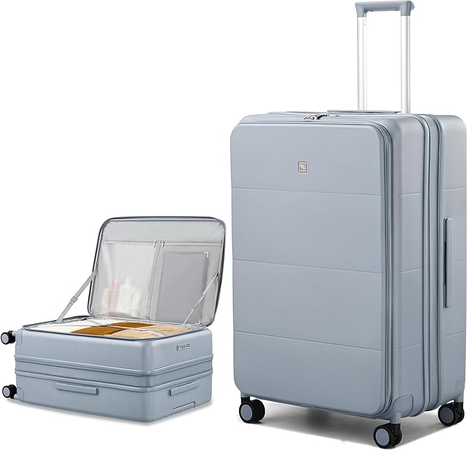 Hanke Hardside Expandable Large Checked Luggage, 28 Inch Top Opening Trunk Luggages with Spinner Wheels, All-PC Hard Shell Suitcase, Lightweight TSA Approved (Grey, 120L)