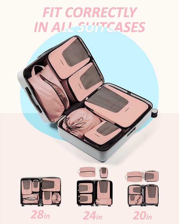 BAGSMART Compression Packing Cubes for Travel, 6/5/4set Lightweight Packing Organizers, Summer Travel Essentials Suitcase Organizer Bags Set