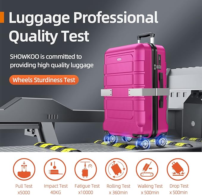 SHOWKOO Full PC Hardshell Luggage Sets, 20/24/28 In Suitcase with TSA Lock & Spinner Wheels, Lightweight Durable Travel Luggage Megenta