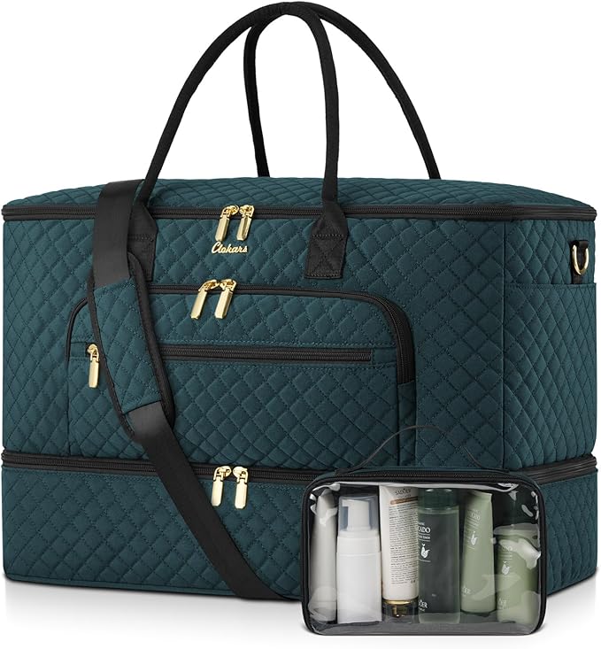 Travel Duffle Bag, Wide Open Large Weekender Bag for Women with Shoe Compartment, Carry on Overnight Bags with Toiletry Bag, Hospital Bag for Women Labor Delivery with Wet Pocket (Dark Green)