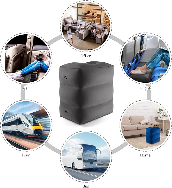 [2-Pack] Rewondah Inflatable Foot Rest Airplane, Kids Airplane Bed | Adjustable Height Travel Foot Rest Pillow | Toddler Flights Seat Extender | Inflatable Foot Rest for Air Travel Flights Train, Car