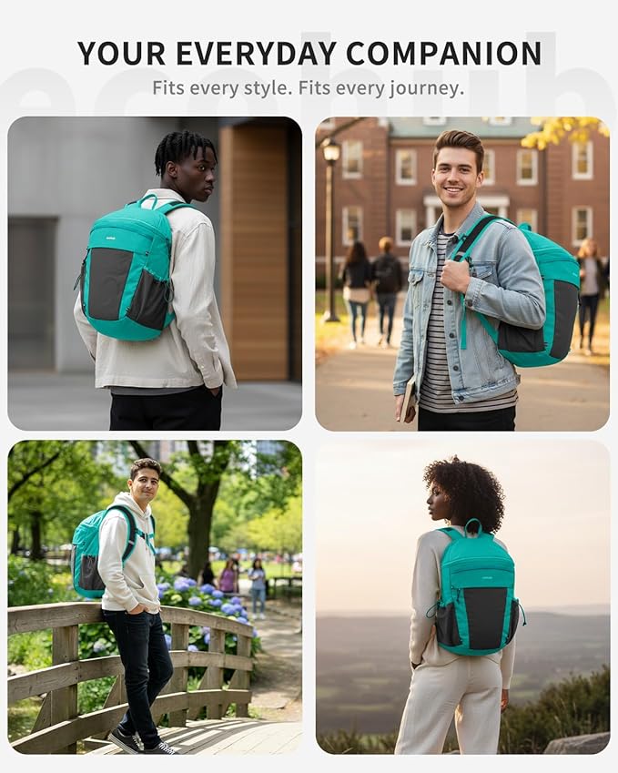 ECOHUB 15L Lightweight Casual Daypack, Packable Backpack for Daily Use, Hiking & Travel, Foldable Small Backpack with Stretch Mesh Pockets, Water-Resistant Nylon, Reflective Design