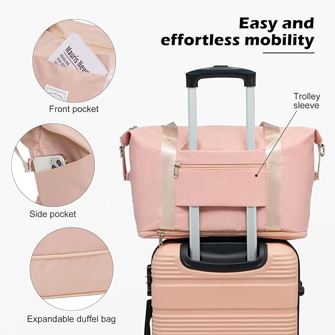 LONG VACATION 6 Piece ABS+PC Hardshell Luggage Set with Spinner Wheels, Lightweight suitcase set with TSA Lock & YKK Zipper, Pink