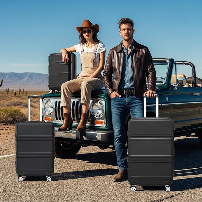 Kono Carry On Luggage 22x14x9 Airline Approved with Spinner Wheels,Lightweight PC+ABS 20 Inch Luggage with TSA Lock,Expandable Hard Shell Carry On Suitcases for Men Women,Black
