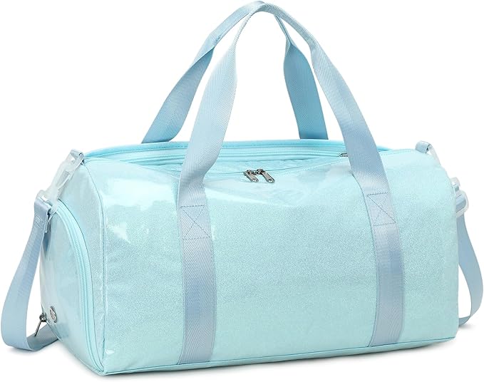 BTOOP Duffle Bag for Girls Kids Gym Sports Women Workout Travel Bag Weekender with Shoe Compartment and Wet Pocket (Blue)