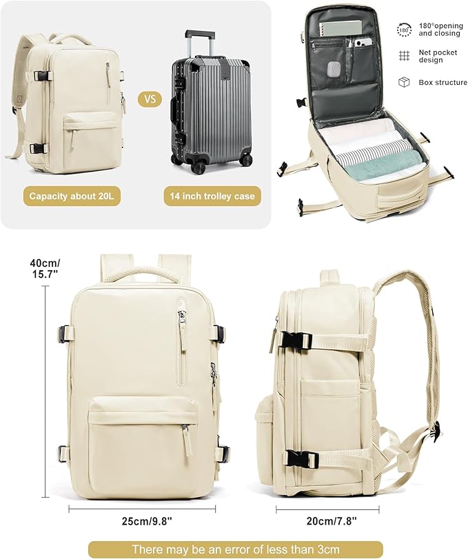 VGCUB Travel Backpack for Women Men for Spirit Airlines Personal Item Bag 18x14x8 Inches Laptop College Waterproof Carry on Flight Approved Work Backpack Mochila de Viaje,Beige