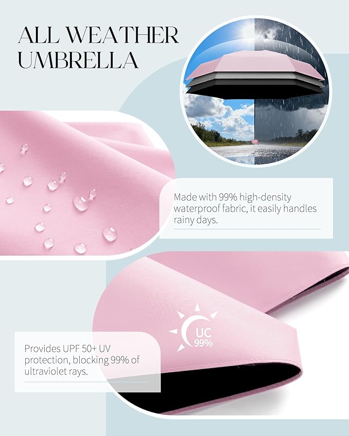 Seniny Mini Portable Travel Umbrella with Case - Compact Umbrellas for Rain & Sun UV Protection for Backpack Pocket, Lightweight Folding Small Umbrella, Tiny Purse Size UV Blocker for Kids Women Girls