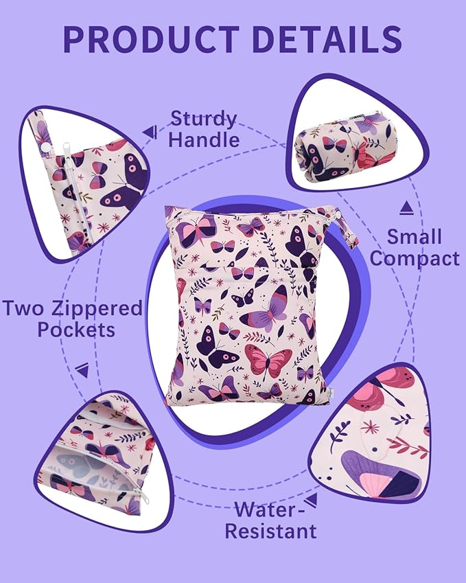 babygoal Wet Dry Bags 3 Pack, Waterproof Travel Bags for Swimsuits, Beach, Pool, Gym,Food Storage and Wet Clothes(Butterfly,Flamingo,Stripe),3LN44-B