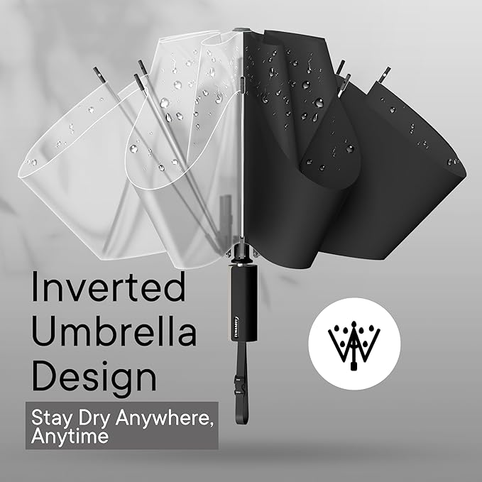 QWB TUMAAOTU Lightweight Compact Inverted Umbrella Windproof Auto Open Close – 5-Second Quick Fold Design for Women & Men, 8 Ribs Strong Travel Umbrellas for Rain & Sun, Fits Backpack & Car
