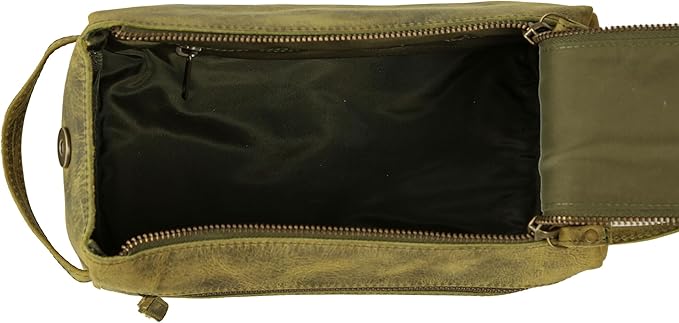 KomalC Premium Buffalo Leather Toiletry Bag for Men & Women With Water resistant Lining, Grooming Travel Pouch, Unisex Wash Bag for Toiletries, Gifts for Men and Women