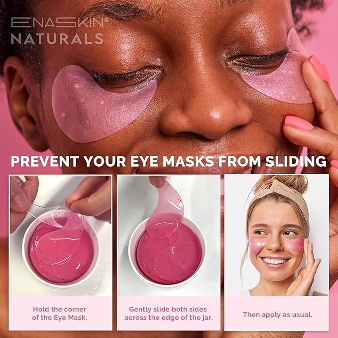 Enaskin Naturals Under Eye Patches for Dark Circles: 60 Pairs Caffeine Eye Gels Mask - Reduce Wrinkles Puffy & Bags - Skin Treatment Pads - Anti Aging Moisturizer For Women (Pink 2 Pack)