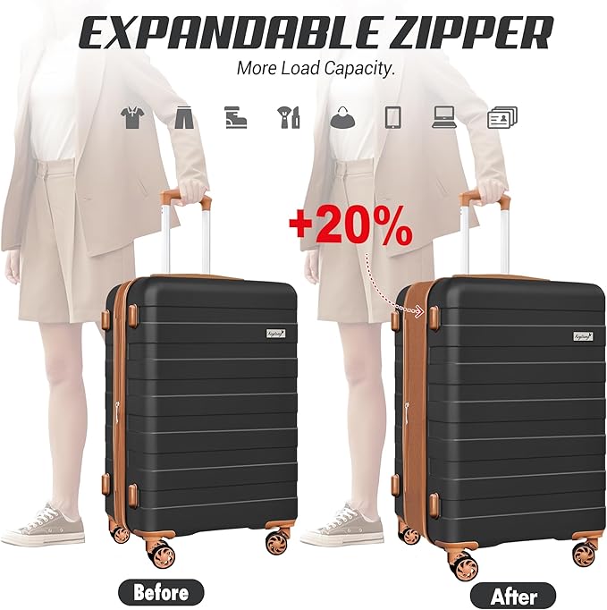 Zebra Luggage Sets 3 Piece, 20" Carry On Luggage with Spinner Wheels, Hardside Business Travel Suitcase Set with TSA Lock, Lightweight Suitcase,20/24/28 inch,Black Brown