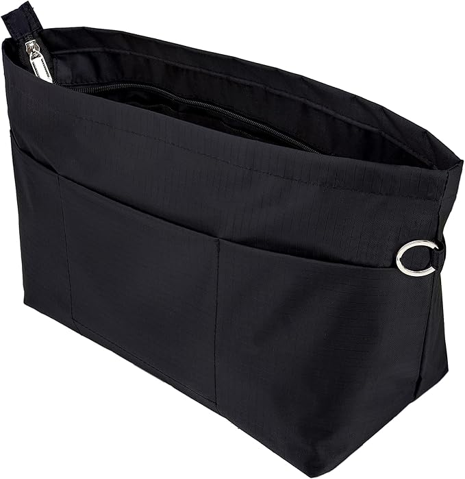 Time Wing Handbag Tote Purse Organizer Insert Bag Liner Shaper Divider Zipper 11 Pockets Compartments Medium Black