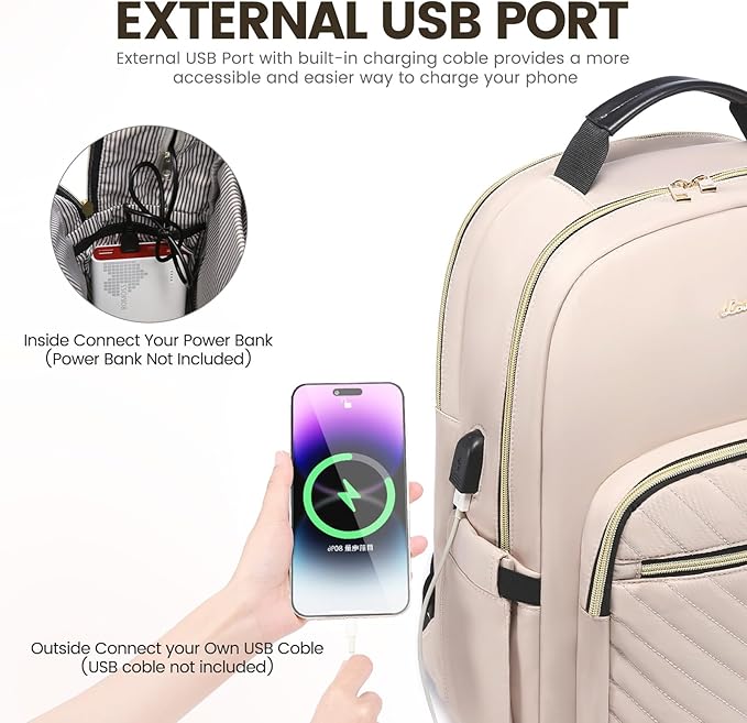 LOVEVOOK Laptop Backpack for Women 18.4 inch,Cute Womens Travel Backpack Purse,Professional Laptop Computer Bag,Waterproof Work Business College Teacher Bags Carry on Backpack with USB Port,Nude
