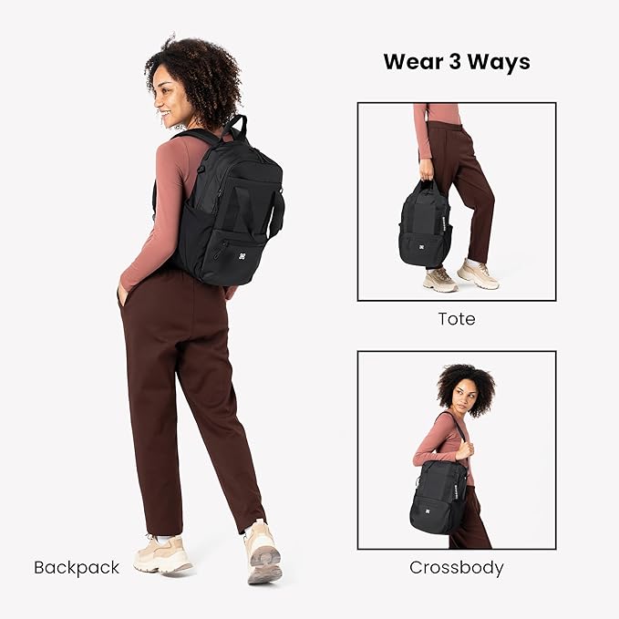 Sherpani Camden, Convertible Backpack, 3 in 1 Tote Bag, 18L Travel Backpack, Crossbody Bag for Women, Cross Body Purse, Travel Gifts, RFID Protection, Fits 13” Laptop (Raven Classic)