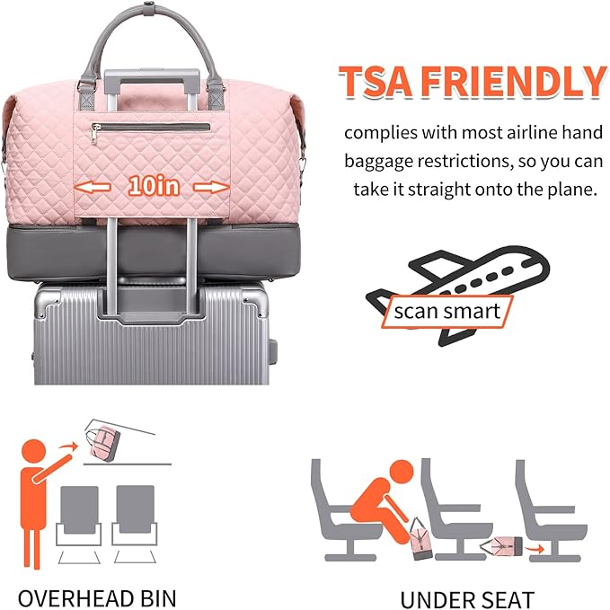 Weekender Bag, Large Travel Duffel Bag for Women, Carry on Overnight Bag with Shoe Compartment and Toiletry Bags