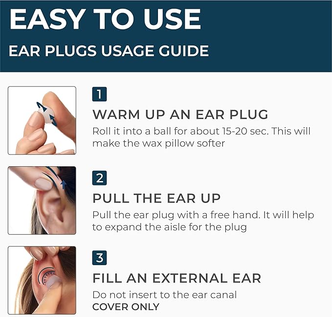 Peace&Quiet | PQ 100 Wax Ear Plugs for Sleeping - Silicone Wax Earplugs for Sleeping and Swimming, Gel Ear Plugs for Noise Cancelling, Sleeping Earplugs, Sound Blocking 32 Db (100 Pillows), White Blue