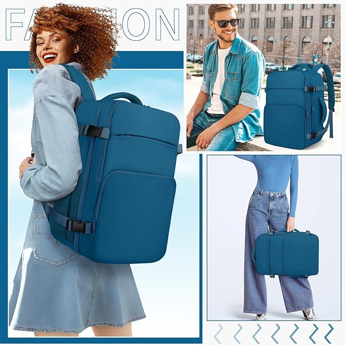 ZOMFELT Travel Backpack for Women Men, Carry On Backpack, TSA 15.6inch Laptop Backpack Flight Approved, Personal Item Travel Bag Nurse Bag Casual Daypack for Weekender Business Trip, Blue