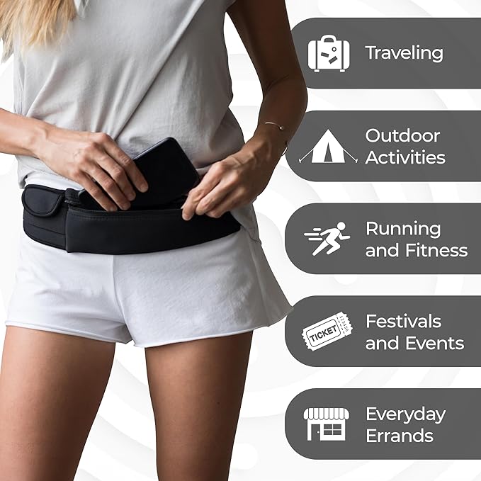 The Belt of Orion Slim Running Belt for Men & Women – No-Bounce Waist Pack with 3 Zippered Pockets, Adjustable Phone & Money Belt for Running, Workouts, Hiking (9” × 3.5”)