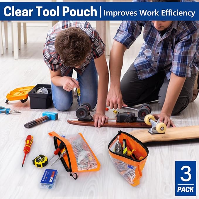 Zipper Tool Pouches, Multi-Purpose Utility Tool Bags Organizer for Small Hand Tools, Screws, Nails, Hardware, Pliers & Wrenches, Storage Pouch Set for Electricians, Plumbers, HVAC & Mechanics