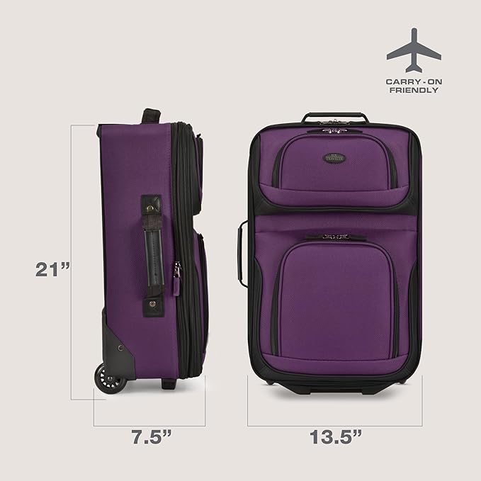 U.S. Traveler Rio Lightweight Softside Rolling Carry-on Suitcase, 2-Wheel Single, Purple