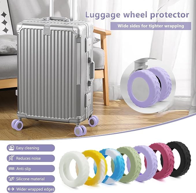 UMUST 8Pcs Luggage Wheel Covers,Silicone Cover for 2-2.4'' Suitcase Spinner Wheel, Upgrade Carry On Luggage Wheels Protector,Essential Travel Accessories (Purple)