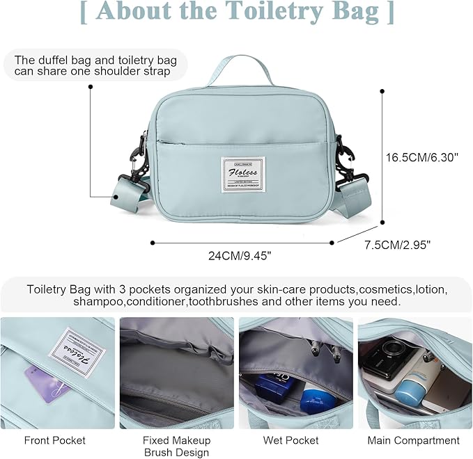 Travel Duffel Bag with Shoes Compartment, Carry on Overnight Weekender Bags for Women, For Spirit Airlines 18x14x8 Personal Item Bag