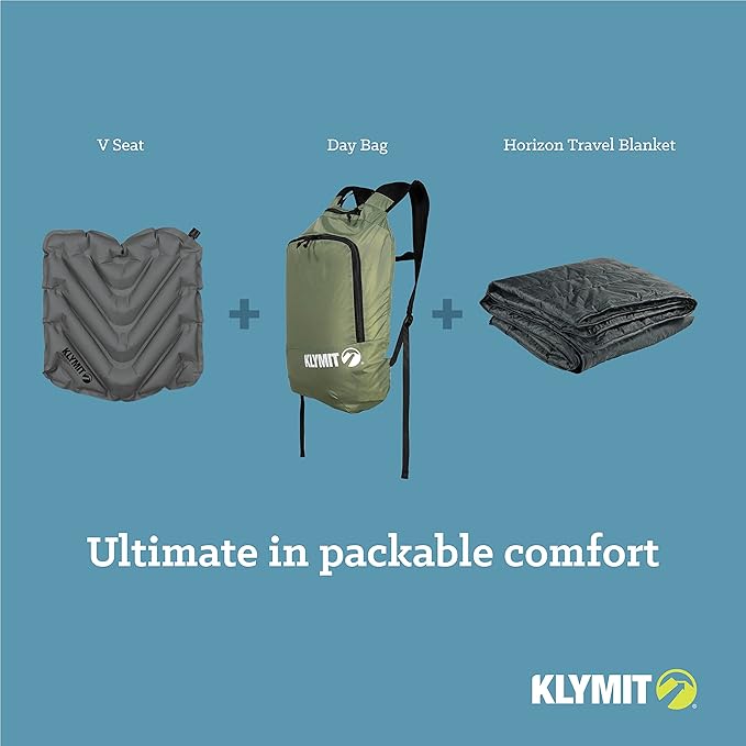 KLYMIT V Seat - Portable, Inflatable Padded Cushion Seat, Perfect for Air Travel, Camping, Backpacking and Bleacher Seats