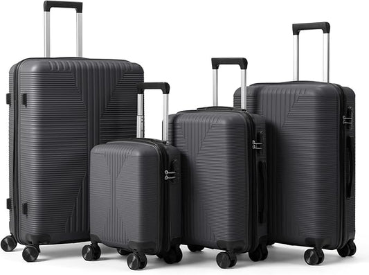 Karl home Luggage Sets 4 Piece, PP Hard Case Suitcase Set with Built-in Lock Spinner Wheels, Lightweight Durable Carry on Luggage for Business Travel - Dark Grey (16/20/24/28")