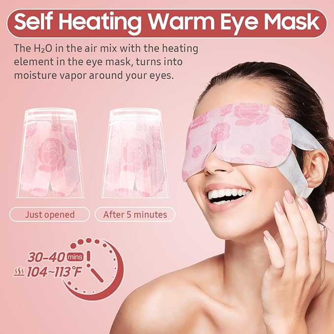 20Packs Steam Eye Mask, Heated Eye Mask Warm Compress for Eyes, Disposable Self Heating Steam Mask for Home, Sleep, Spa, Travel Essentials & Relaxation Gifts, Valentine's Day Gifts (Rose)