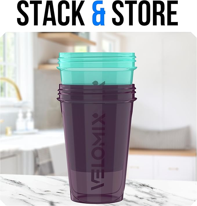 VELOMIX -2 Pack- 20 oz Protein Shaker Bottles for Protein Mixes - 2x Wire Whisk | Leak Proof Shaker Cups for Protein Shakes and Pre Workout | Protein Shaker Bottle Pack (Midnight Aqua)