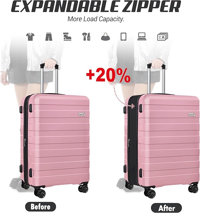 Zebra Luggage Sets 5 Piece, Lightweight Hardside Business Travel Suitcase Set with TSA Lock, Bonus Travel Backpack & Makeup Bag, 20/24/28 inch, Pink