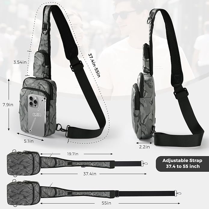 VADOO Sling Bag, Crossbody Bag with Zipper Lock, RFID Blocking & Water Resistant for Men and Women