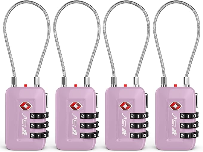 TSA Accepted Luggage Travel Lock, Set-Your-Own Combination Lock for School Gym Locker, Luggage Suitcase Baggage Locks, Filing Cabinets, Toolbox, Case (Purple, 4 Pack)